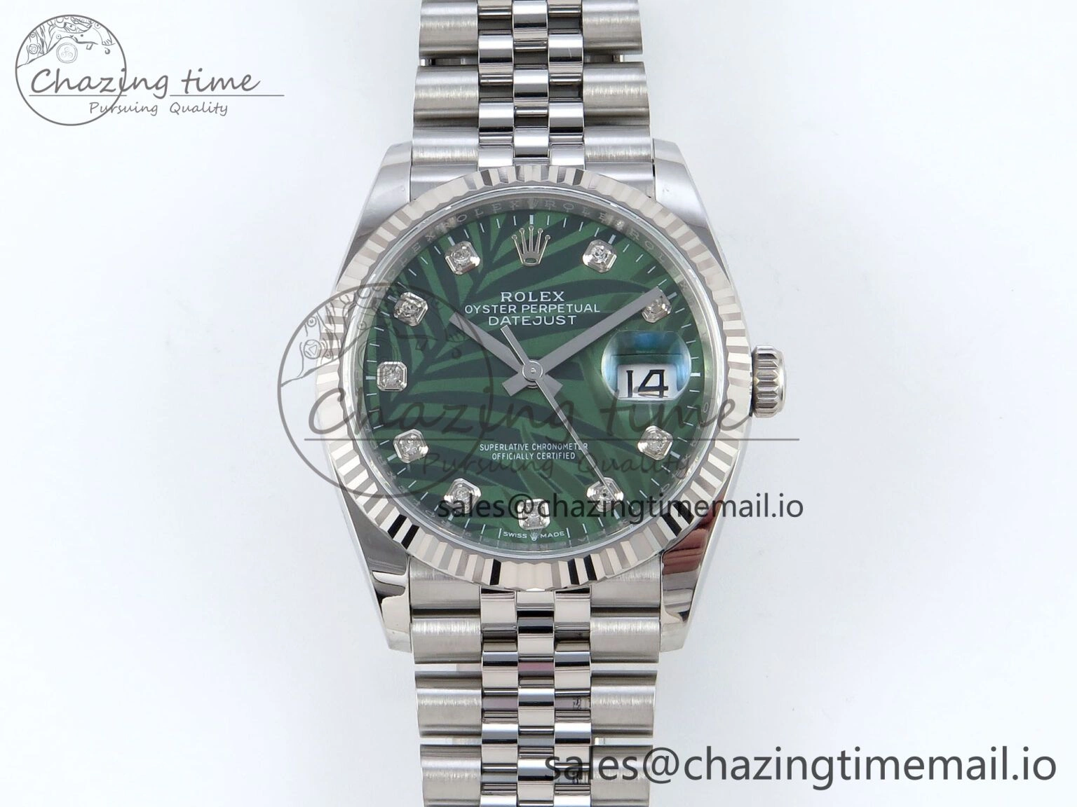 FreshLook DateJust 36 126234 EWEF Best Edition Green Leaf Diamonds Dial on Jubilee Bracelet A 601