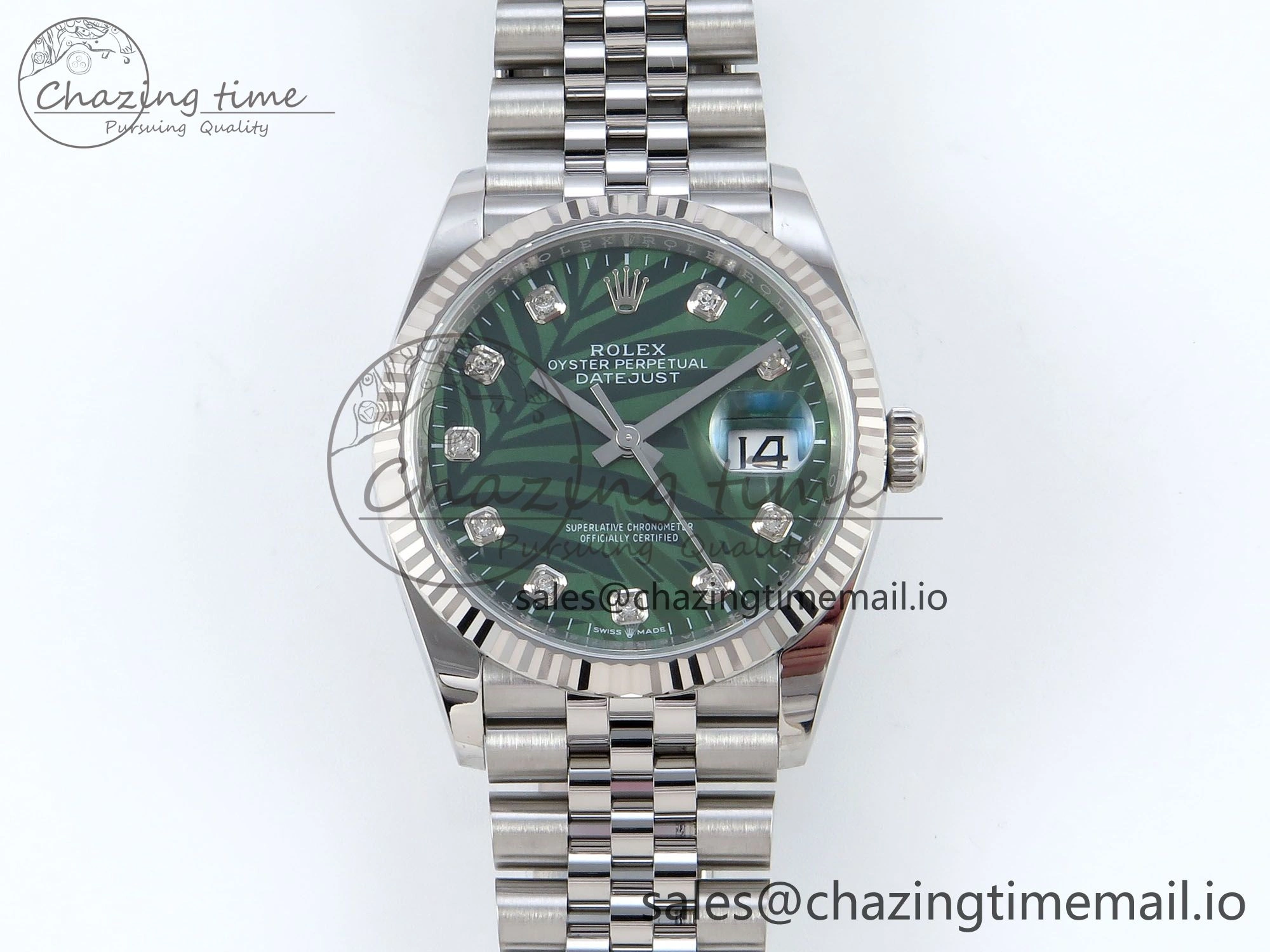 FreshLook DateJust 36 126234 EWEF Best Edition Green Leaf Diamonds Dial on Jubilee Bracelet A 601
