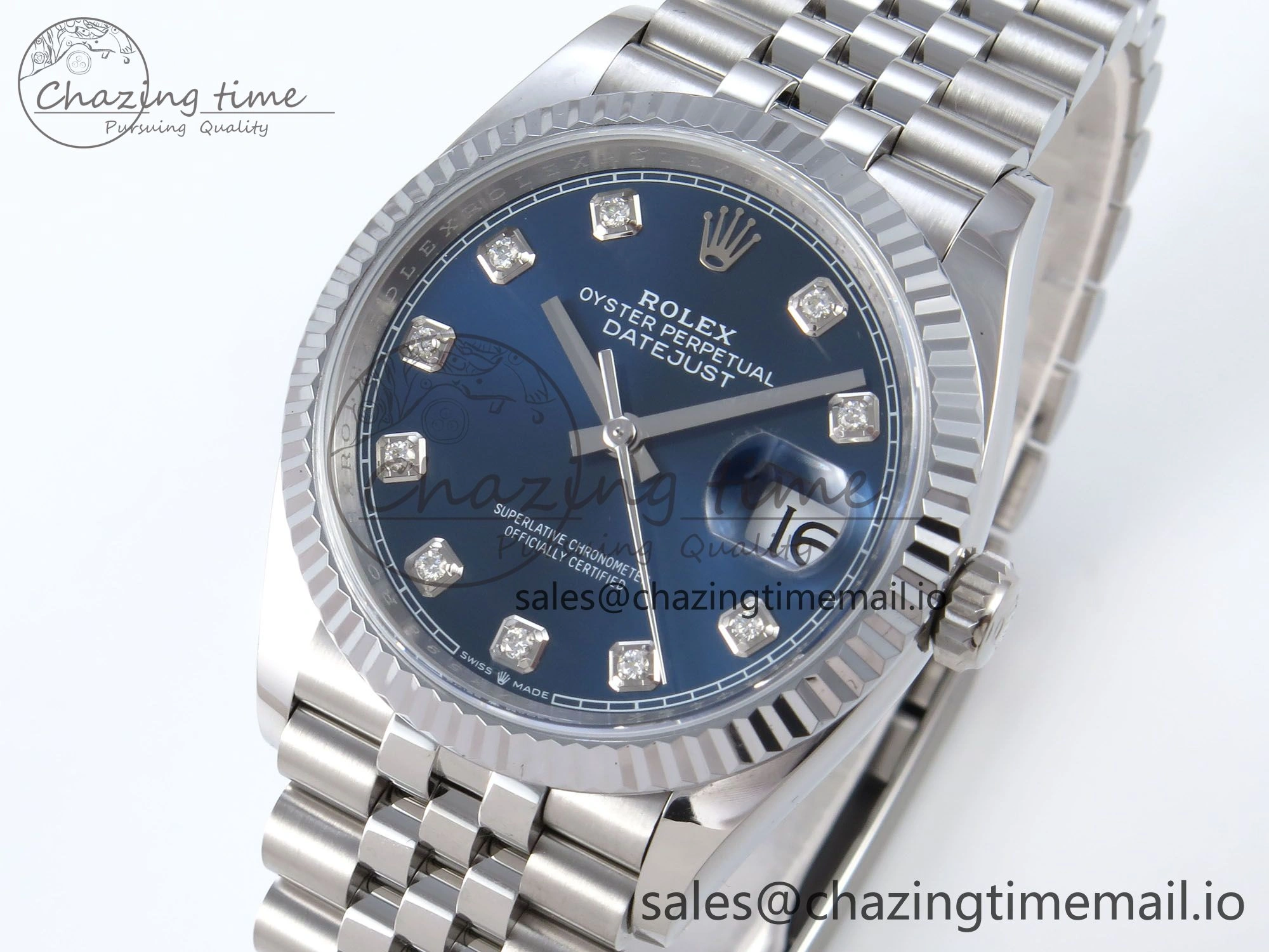 Bright DateJust 36 126234 QF+ 1:1 Best Edition 904L Steel Blue Diamonds Dial on SS Jubilee Bracelet VR 930