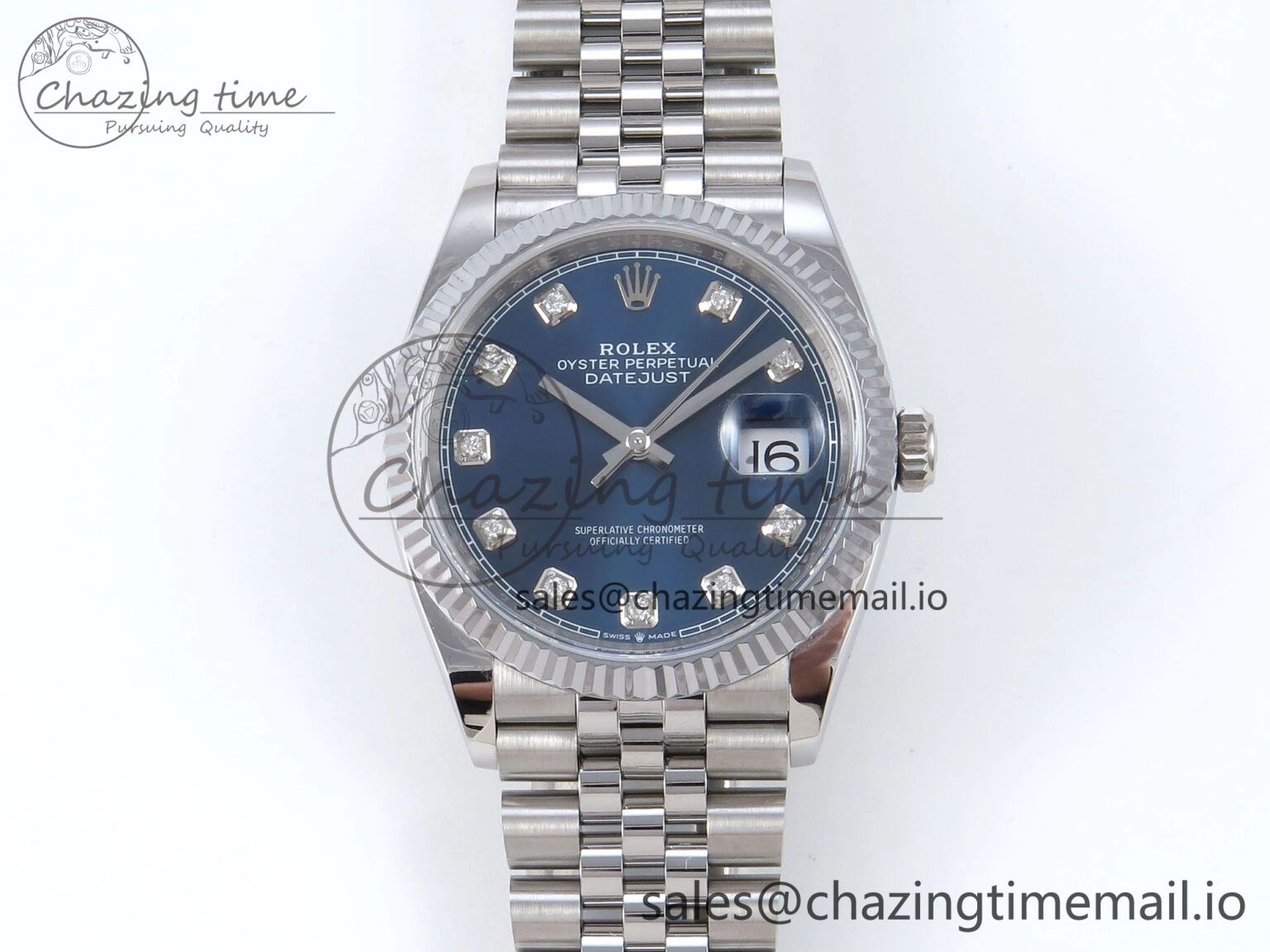 Bright DateJust 36 126234 QF+ 1:1 Best Edition 904L Steel Blue Diamonds Dial on SS Jubilee Bracelet VR 930