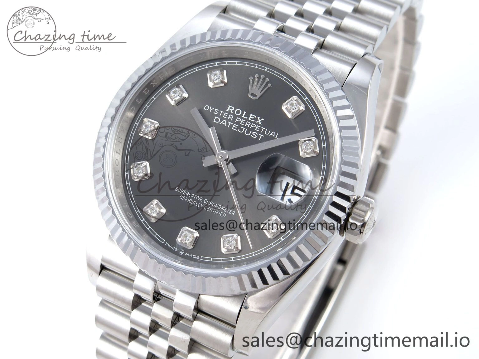 Timeless DateJust 36 126234 QF+ 1:1 Best Edition 904L Steel Gray Diamonds Dial on SS Jubilee Bracelet VR 922