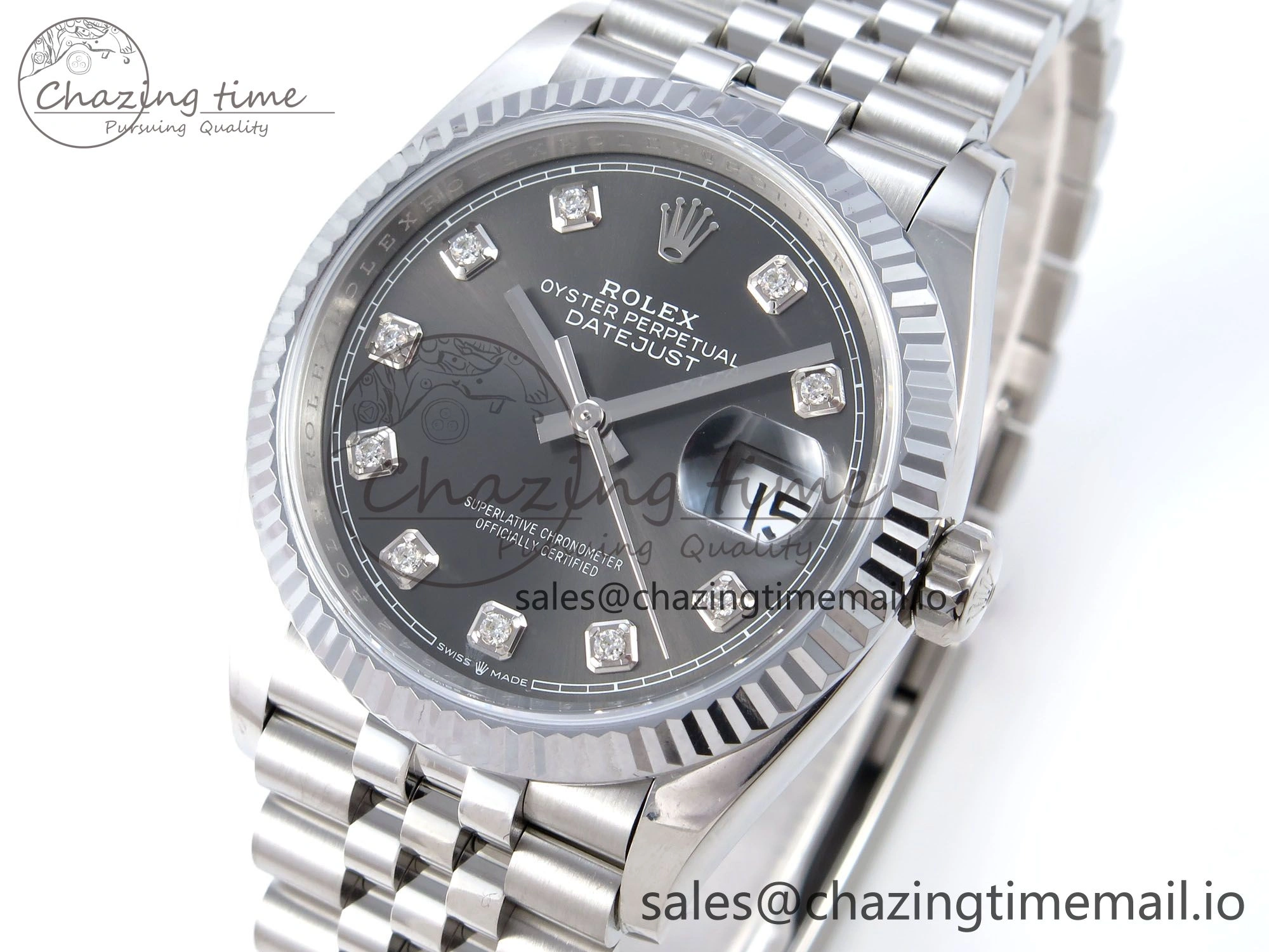 Timeless DateJust 36 126234 QF+ 1:1 Best Edition 904L Steel Gray Diamonds Dial on SS Jubilee Bracelet VR 922
