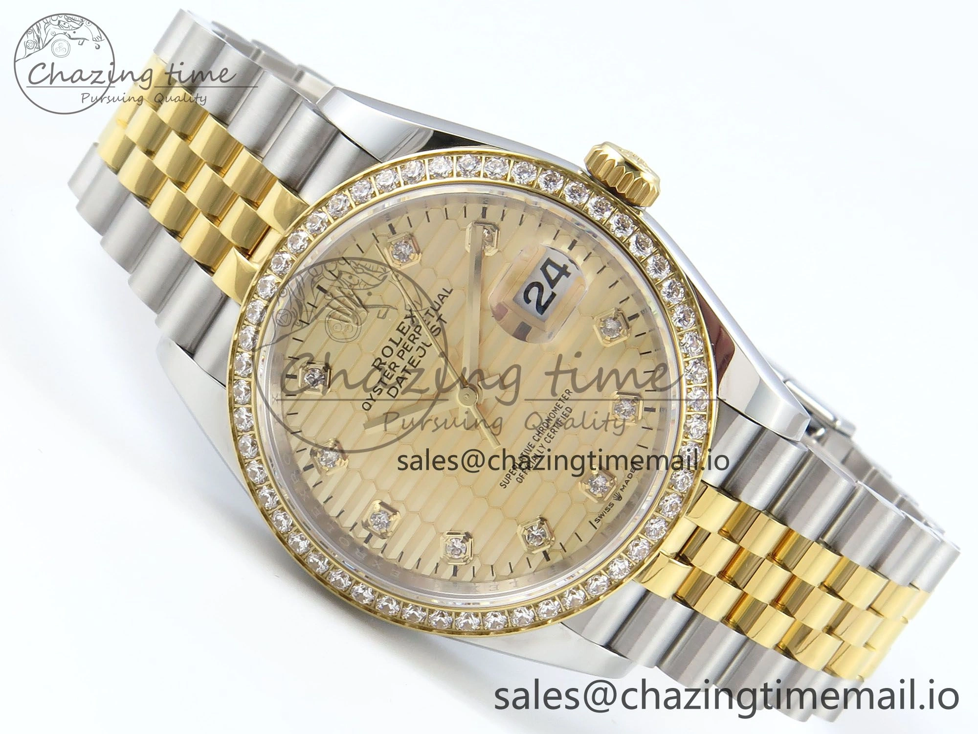 Chic DateJust 36 126283RBR EWEF Best Edition YG Textured Diamonds Dial on SS YG Jubilee Bracelet A 638