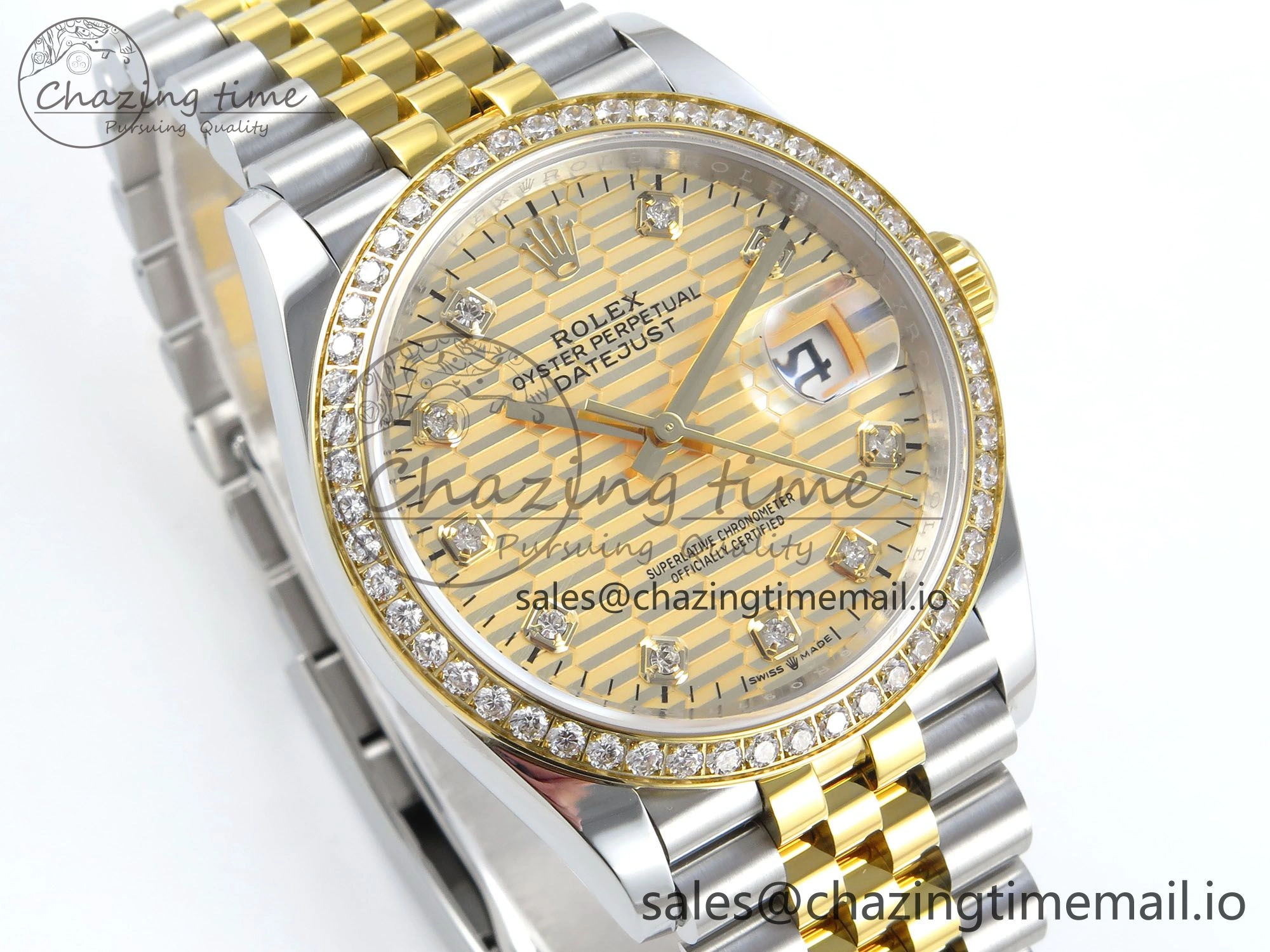 Chic DateJust 36 126283RBR EWEF Best Edition YG Textured Diamonds Dial on SS YG Jubilee Bracelet A 638