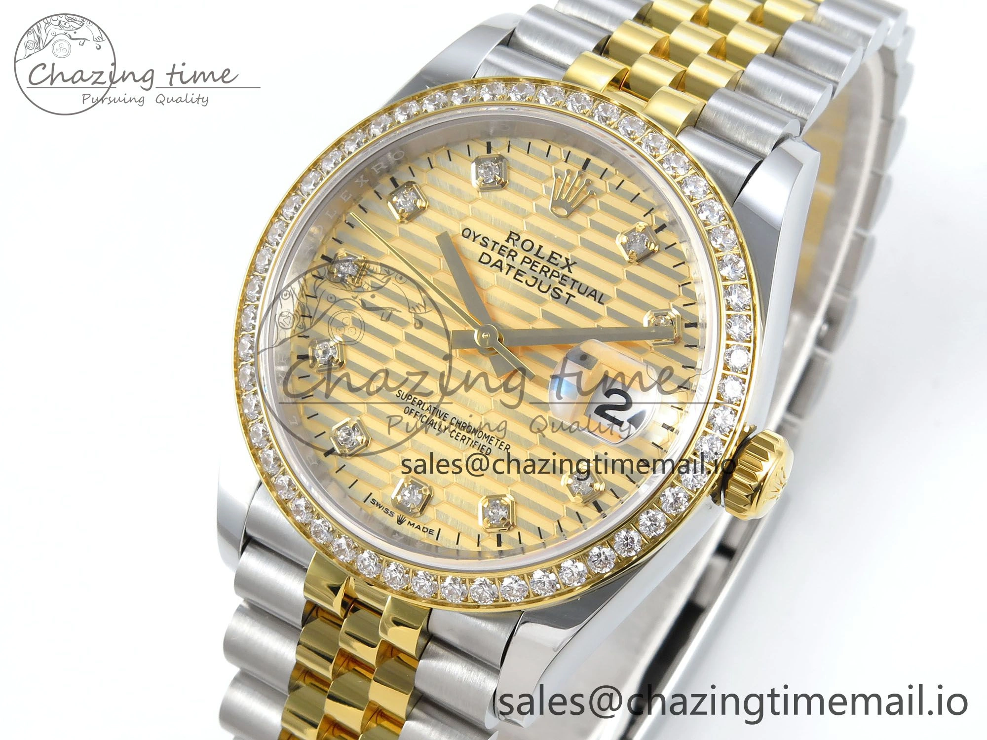 Chic DateJust 36 126283RBR EWEF Best Edition YG Textured Diamonds Dial on SS YG Jubilee Bracelet A 638