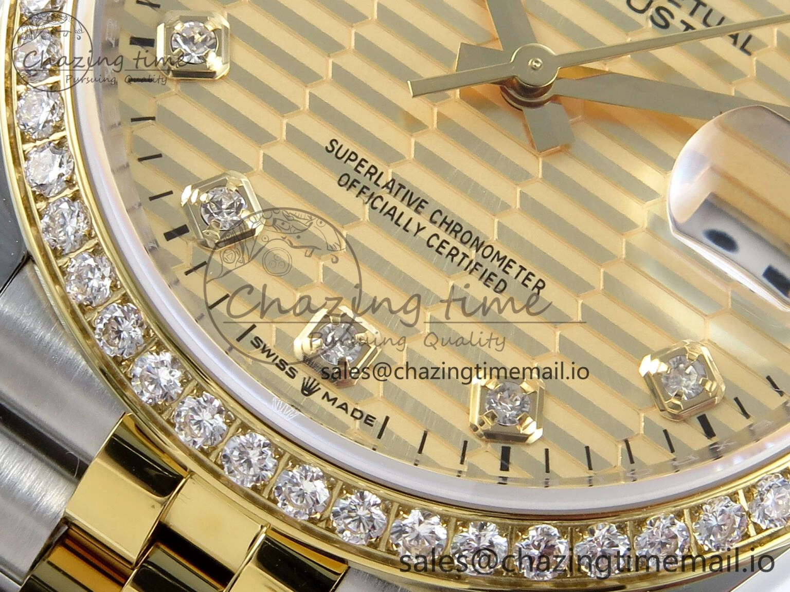Chic DateJust 36 126283RBR EWEF Best Edition YG Textured Diamonds Dial on SS YG Jubilee Bracelet A 638