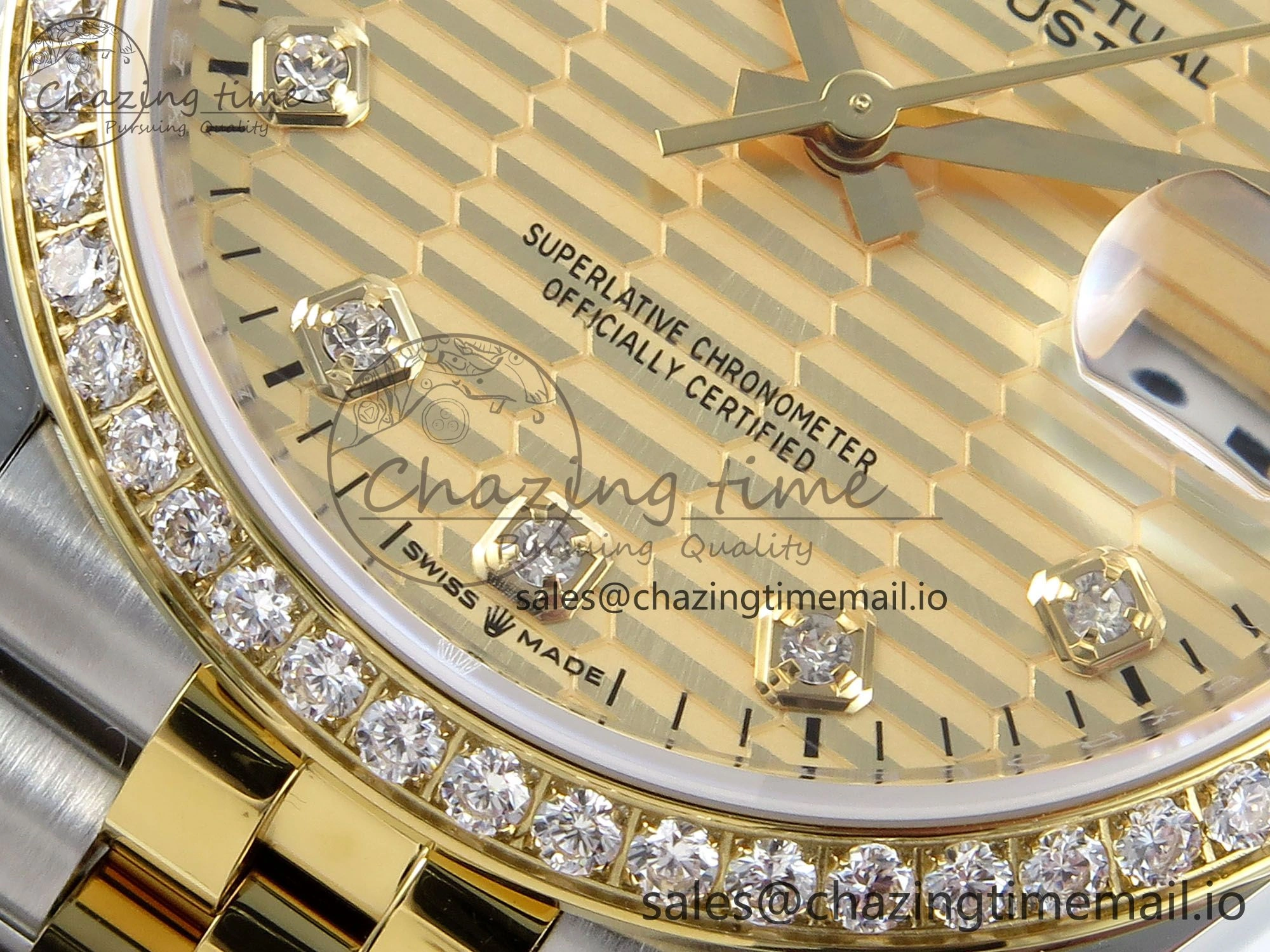 Chic DateJust 36 126283RBR EWEF Best Edition YG Textured Diamonds Dial on SS YG Jubilee Bracelet A 638