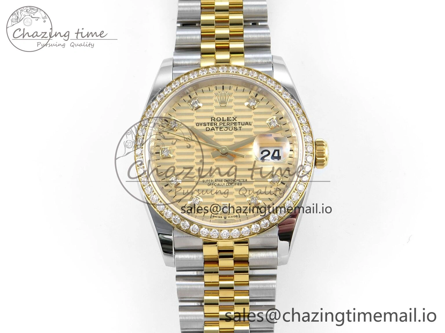 Chic DateJust 36 126283RBR EWEF Best Edition YG Textured Diamonds Dial on SS YG Jubilee Bracelet A 638