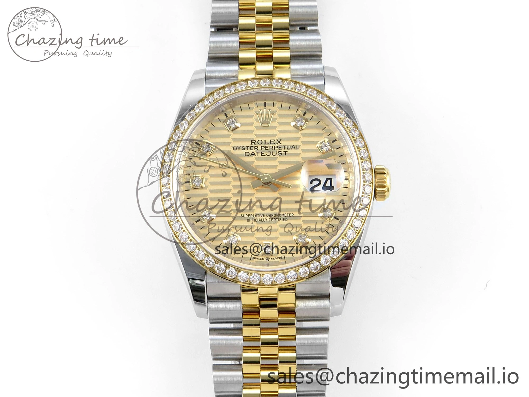 Chic DateJust 36 126283RBR EWEF Best Edition YG Textured Diamonds Dial on SS YG Jubilee Bracelet A 638