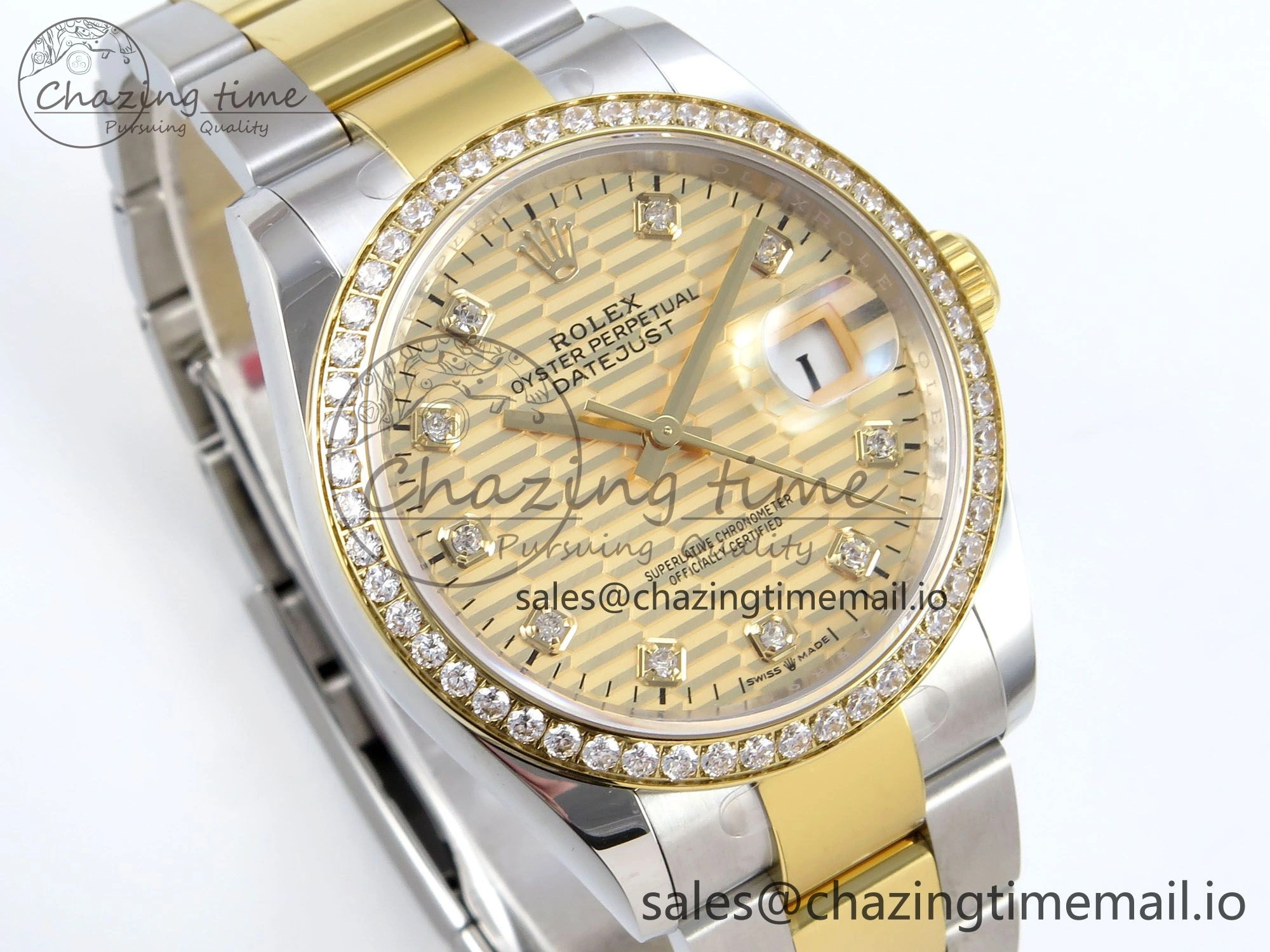 DateJust 36 126283RBR EWEF Best Edition YG Textured Diamonds Dial on SS YG Oyster Bracelet A Trendy 666