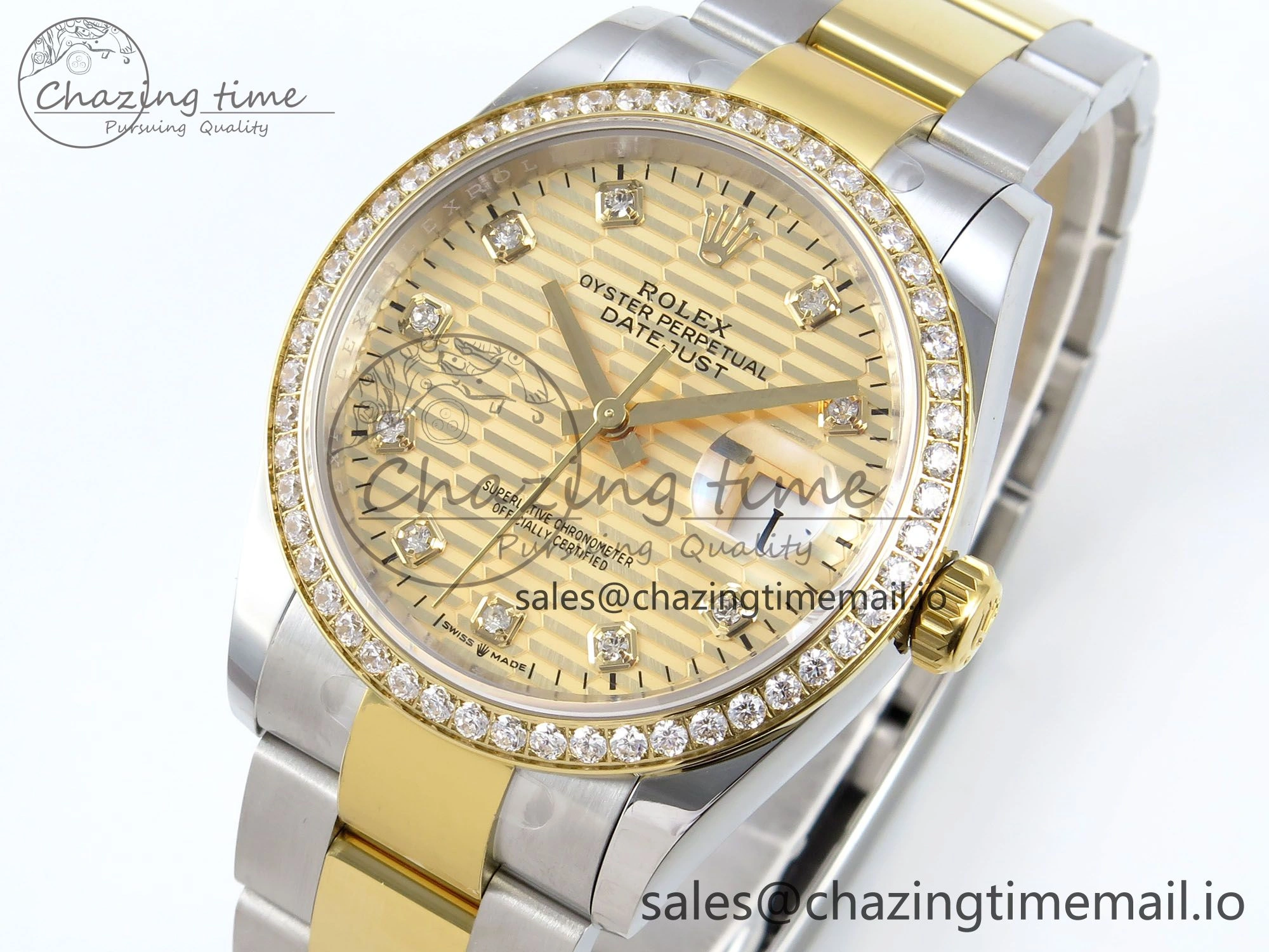 DateJust 36 126283RBR EWEF Best Edition YG Textured Diamonds Dial on SS YG Oyster Bracelet A Trendy 666