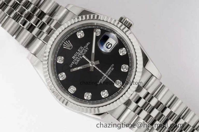 DateJust 36 DIWF 1:1 Best Edition 904L Steel Black Diamonds Dial on Jubilee Bracelet SA StreetReady 2319