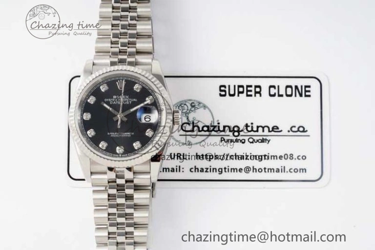 DateJust 36 DIWF 1:1 Best Edition 904L Steel Black Diamonds Dial on Jubilee Bracelet SA StreetReady 2319
