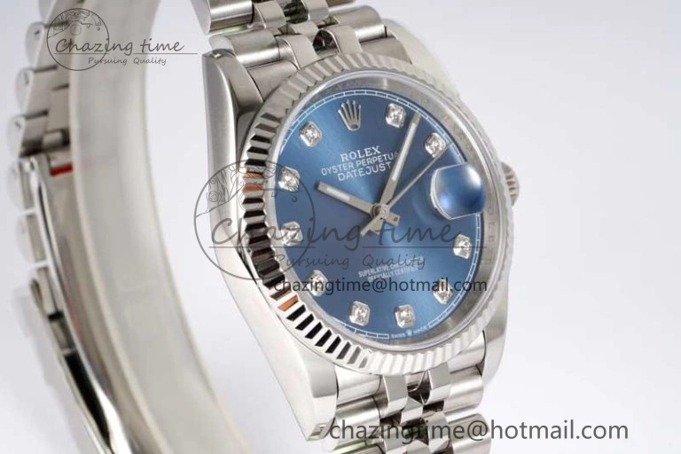 OnTrend DateJust 36 DIWF 1:1 Best Edition 904L Steel Blue Diamonds Dial on Jubilee Bracelet SA 2311
