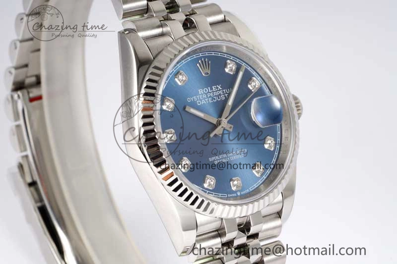 OnTrend DateJust 36 DIWF 1:1 Best Edition 904L Steel Blue Diamonds Dial on Jubilee Bracelet SA 2311