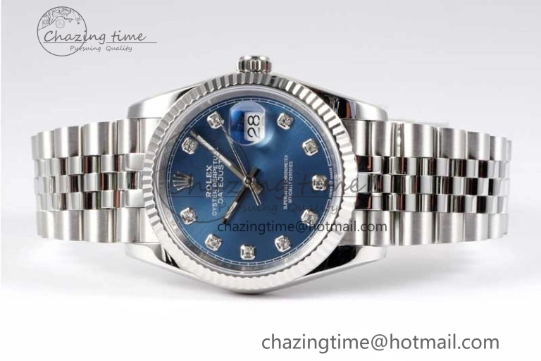 OnTrend DateJust 36 DIWF 1:1 Best Edition 904L Steel Blue Diamonds Dial on Jubilee Bracelet SA 2311