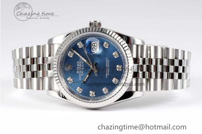 OnTrend DateJust 36 DIWF 1:1 Best Edition 904L Steel Blue Diamonds Dial on Jubilee Bracelet SA 2311