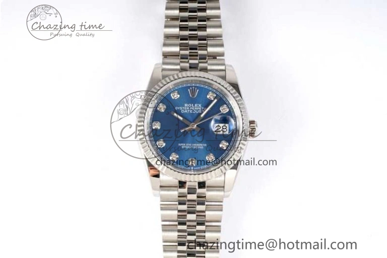 OnTrend DateJust 36 DIWF 1:1 Best Edition 904L Steel Blue Diamonds Dial on Jubilee Bracelet SA 2311