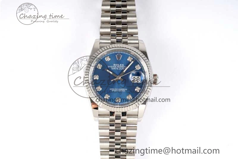 OnTrend DateJust 36 DIWF 1:1 Best Edition 904L Steel Blue Diamonds Dial on Jubilee Bracelet SA 2311