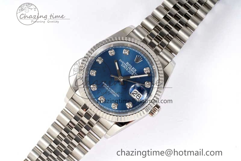 OnTrend DateJust 36 DIWF 1:1 Best Edition 904L Steel Blue Diamonds Dial on Jubilee Bracelet SA 2311
