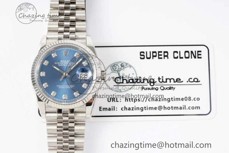 OnTrend DateJust 36 DIWF 1:1 Best Edition 904L Steel Blue Diamonds Dial on Jubilee Bracelet SA 2311