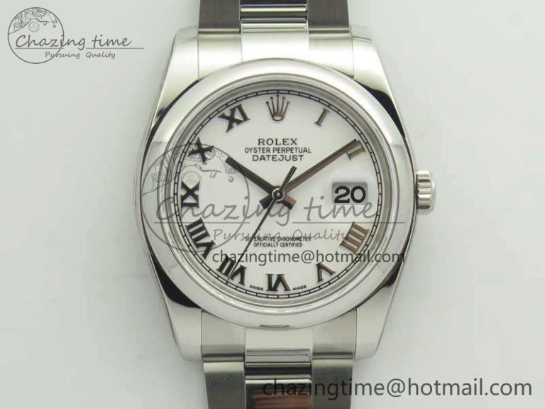 Sleek DateJust 36 SS 116200 ARF 1:1 Best Edition White Roman Dial On SS Oyster Bracelet SA 3465