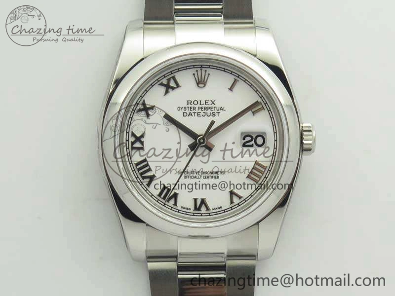 Sleek DateJust 36 SS 116200 ARF 1:1 Best Edition White Roman Dial On SS Oyster Bracelet SA 3465