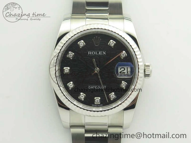 DateJust 36 SS 116200 Fluted Bezel DJF Best Edition Black Com Diam Dial on SS 904L Oyster Bracelet A Soft 10676