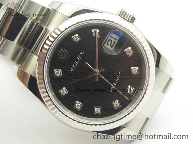 DateJust 36 SS 116200 Fluted Bezel DJF Best Edition Black Com Diam Dial on SS 904L Oyster Bracelet A Soft 10676