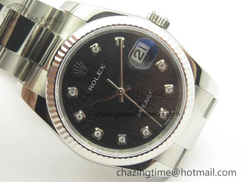 DateJust 36 SS 116200 Fluted Bezel DJF Best Edition Black Com Diam Dial on SS 904L Oyster Bracelet A Soft 10676