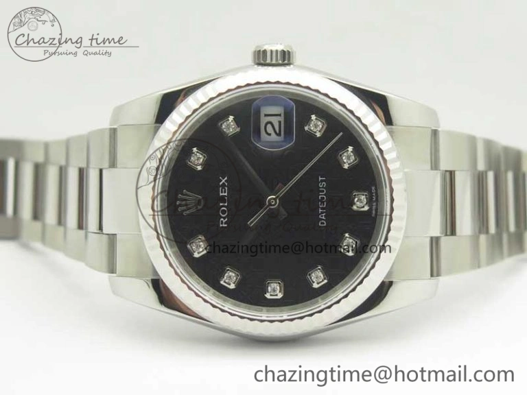DateJust 36 SS 116200 Fluted Bezel DJF Best Edition Black Com Diam Dial on SS 904L Oyster Bracelet A Soft 10676