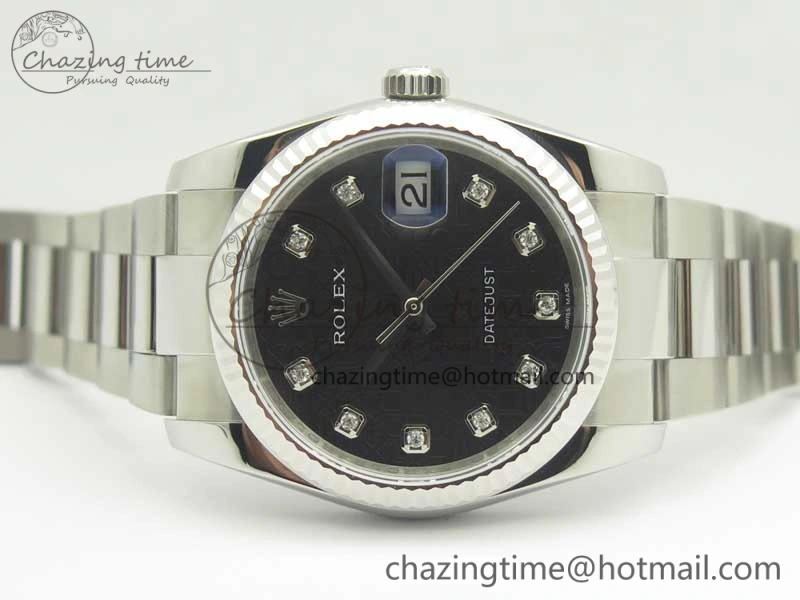 DateJust 36 SS 116200 Fluted Bezel DJF Best Edition Black Com Diam Dial on SS 904L Oyster Bracelet A Soft 10676