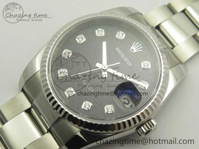 DateJust 36 SS 116200 Fluted Bezel DJF Best Edition Black Com Diam Dial on SS 904L Oyster Bracelet A Soft 10676