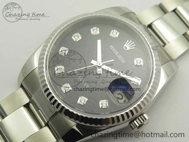 DateJust 36 SS 116200 Fluted Bezel DJF Best Edition Black Com Diam Dial on SS 904L Oyster Bracelet A Soft 10676