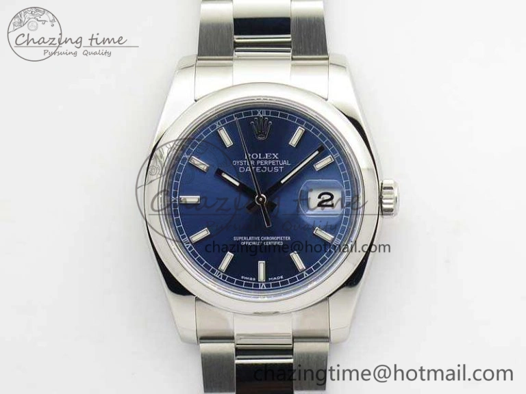 WeatherProof DateJust 36 SS 116200 Polished Bezel ARF 1:1 Best Edition Blue Dial On 904L SS Oyster Bracelet SA 3537
