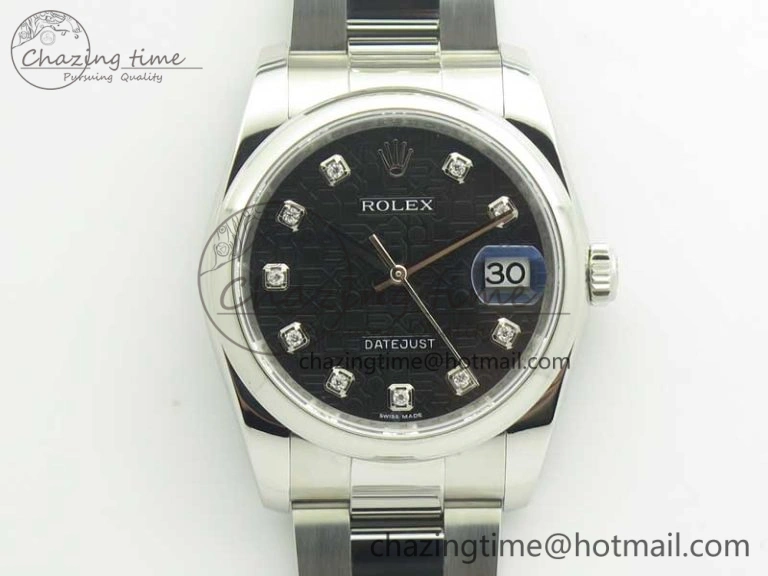 Seasonal DateJust 36 SS 116200 Polished Bezel DJF Best Edition Black Com Diam Dial on SS 904L Oyster Bracelet A 3369