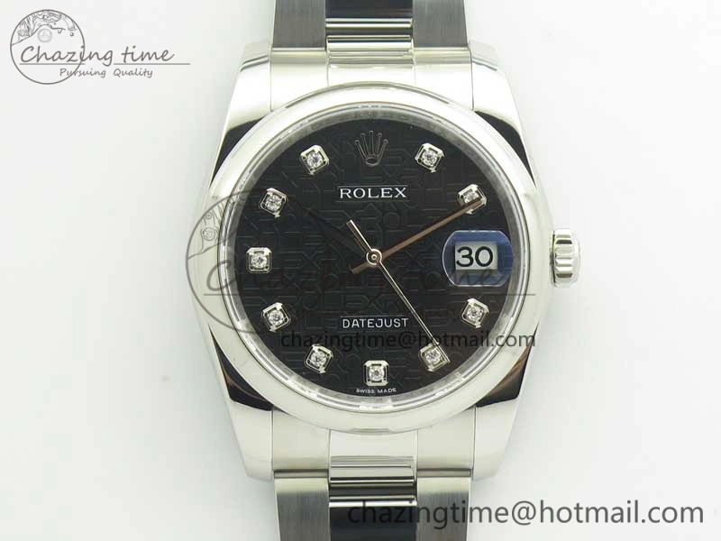 Seasonal DateJust 36 SS 116200 Polished Bezel DJF Best Edition Black Com Diam Dial on SS 904L Oyster Bracelet A 3369