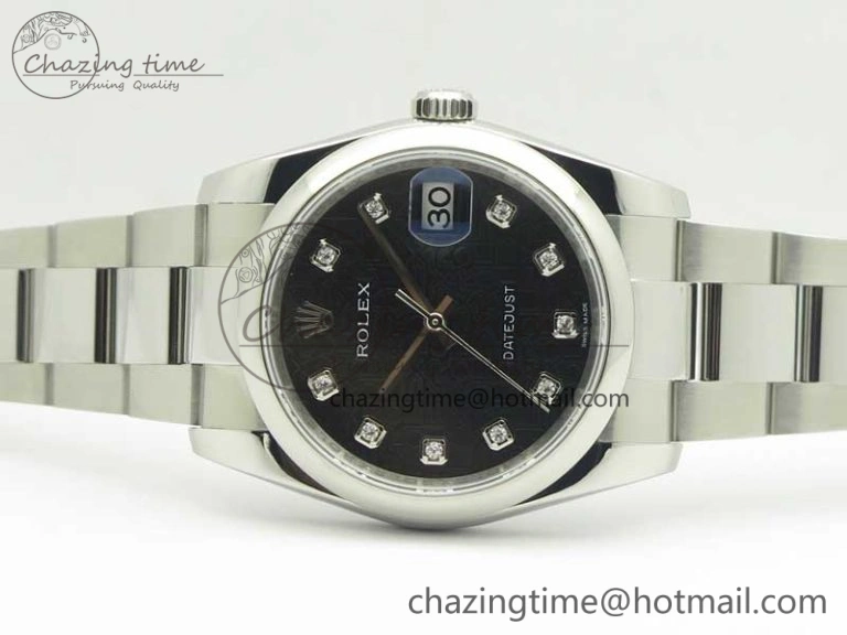 Seasonal DateJust 36 SS 116200 Polished Bezel DJF Best Edition Black Com Diam Dial on SS 904L Oyster Bracelet A 3369
