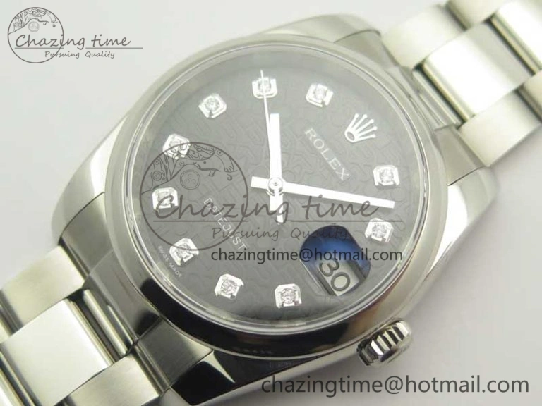 Seasonal DateJust 36 SS 116200 Polished Bezel DJF Best Edition Black Com Diam Dial on SS 904L Oyster Bracelet A 3369