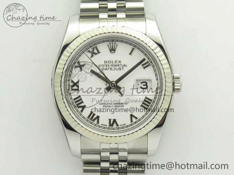 Affordable DateJust 36 SS 116234 ARF 1:1 Best Edition White Roman Dial Fluted On SS Jubilee Bracelet SA 3464
