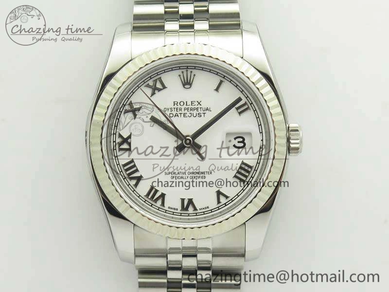 Affordable DateJust 36 SS 116234 ARF 1:1 Best Edition White Roman Dial Fluted On SS Jubilee Bracelet SA 3464