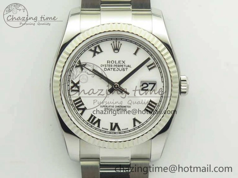 DateJust 36 SS 116234 ARF 1:1 Best Edition White Roman Dial Fluted On SS Oyster Bracelet SA SunProtective 3463