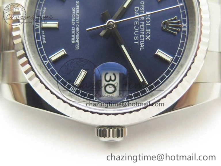 DateJust 36 SS 116234 Fluted Bezel DJF Best Edition Blue Dial Stick Markers on SS Oyster Bracelet A SmartChoice 10678