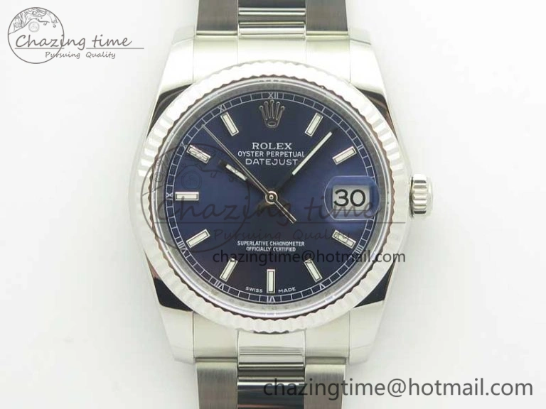 DateJust 36 SS 116234 Fluted Bezel DJF Best Edition Blue Dial Stick Markers on SS Oyster Bracelet A SmartChoice 10678