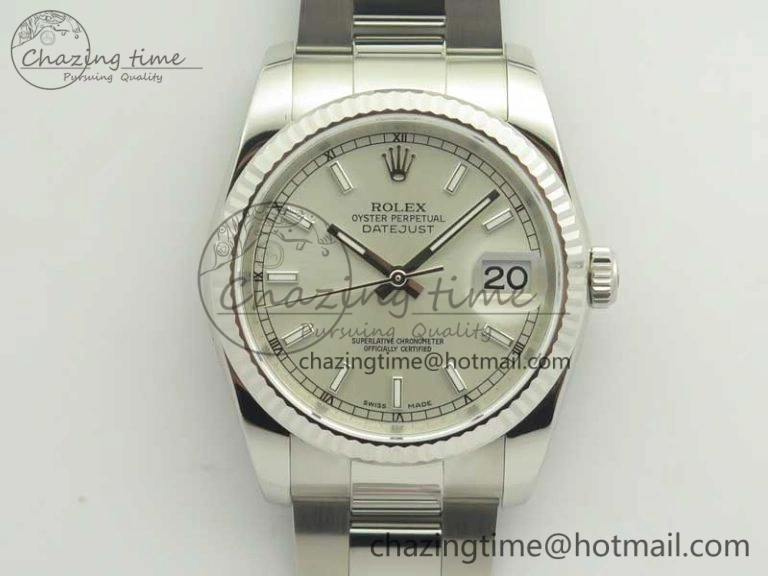EyeCatching DateJust 36 SS 116234 Fluted Bezel DJF Best Edition Silver Dial Stick Markers on SS Oyster Bracelet A 3366