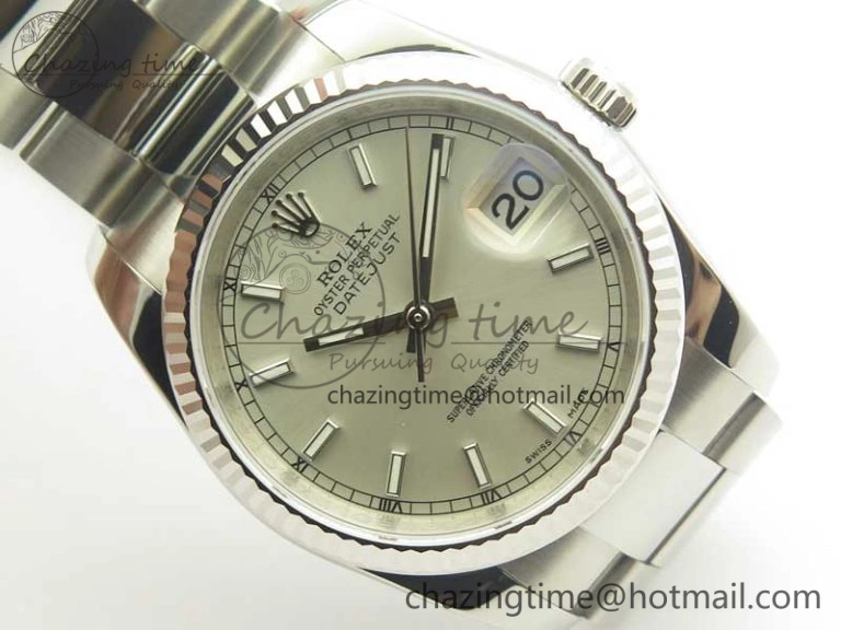 EyeCatching DateJust 36 SS 116234 Fluted Bezel DJF Best Edition Silver Dial Stick Markers on SS Oyster Bracelet A 3366
