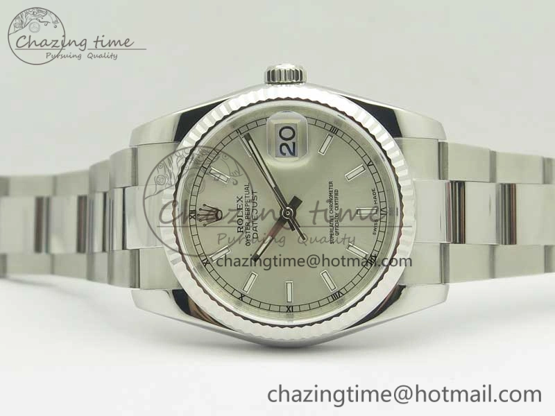 EyeCatching DateJust 36 SS 116234 Fluted Bezel DJF Best Edition Silver Dial Stick Markers on SS Oyster Bracelet A 3366