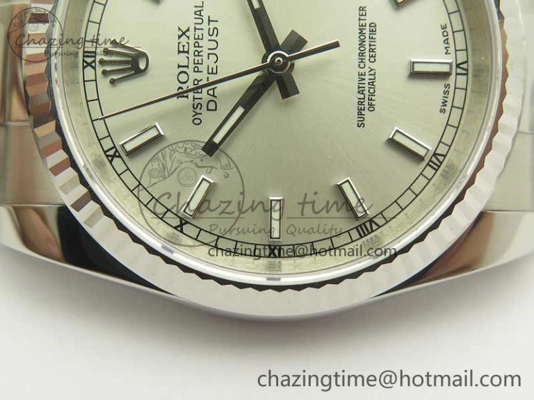 EyeCatching DateJust 36 SS 116234 Fluted Bezel DJF Best Edition Silver Dial Stick Markers on SS Oyster Bracelet A 3366