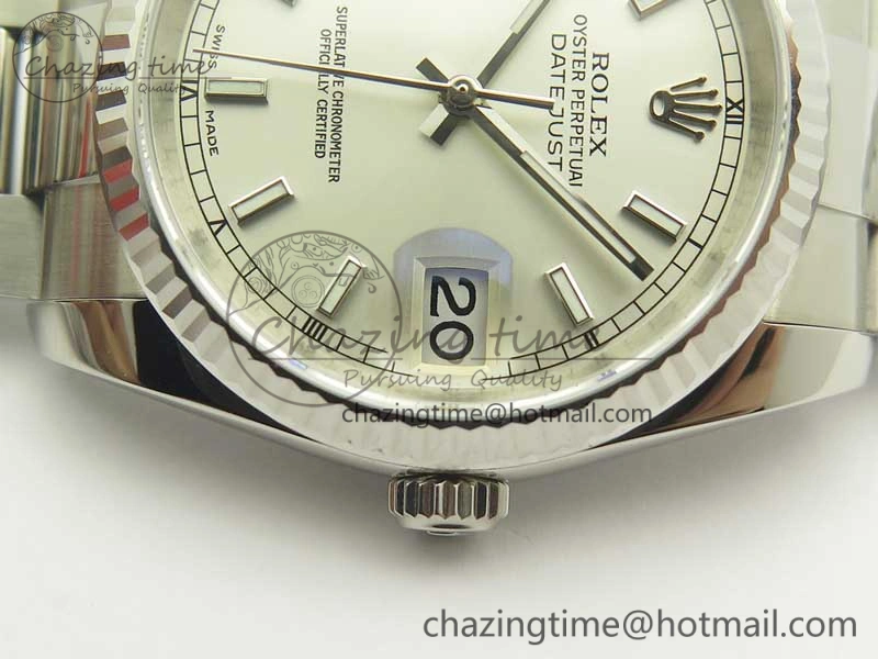 EyeCatching DateJust 36 SS 116234 Fluted Bezel DJF Best Edition Silver Dial Stick Markers on SS Oyster Bracelet A 3366