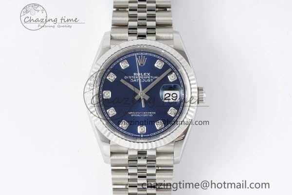 SmoothTexture DateJust 36 SS 116234 VSF 1:1 Best Edition 904L Steel Blue Diamonds Dial on Jubilee Bracelet VS 10156